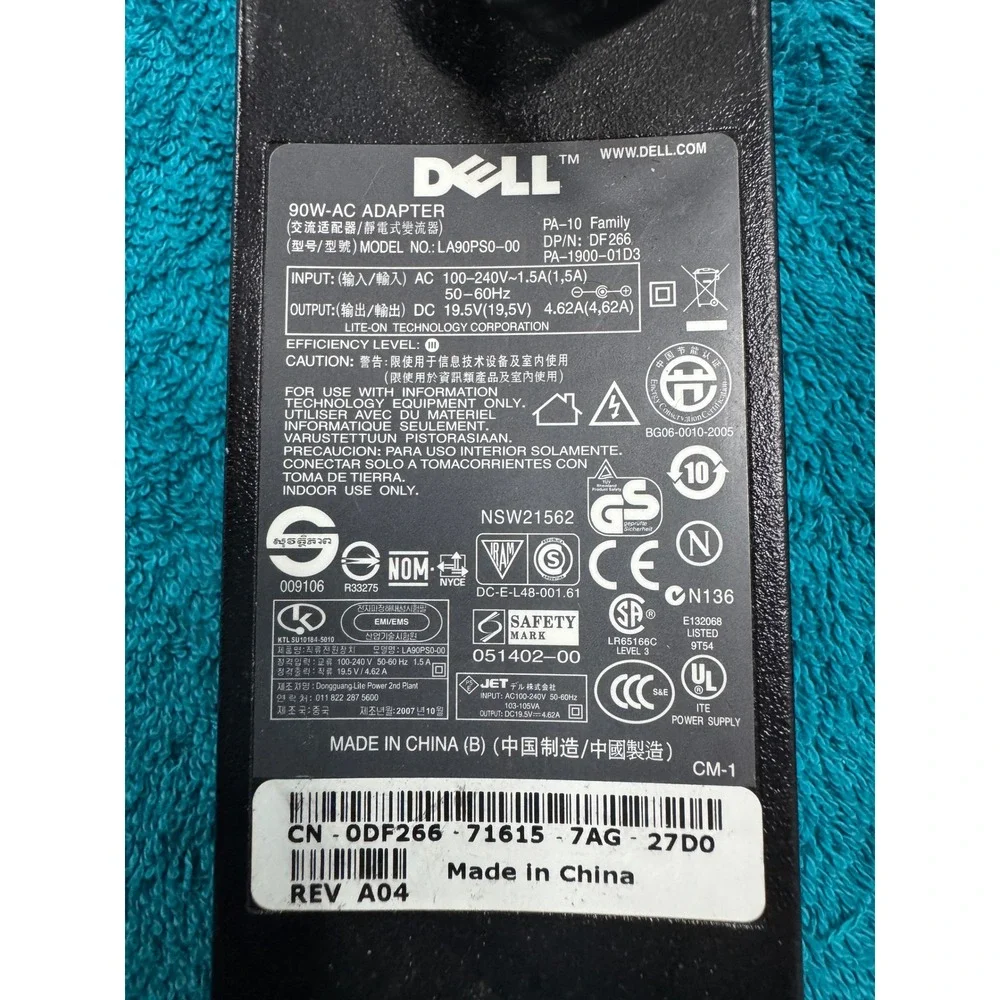 Dell‎ 90W AC Adapter PA-10 Family LA90PS0-00 19.5V 4.62A Laptop Charger DF266